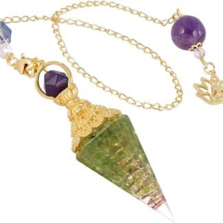 SUNYIK Handmade Chip Stones Orgone Pendulum for Dowsing Reiki, Natural Healing Crystal Point Pendulum with Chain 11”