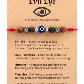 Tarsus Evil Eye Bracelets, Adjustable Red Bracelet for Women Men, Lucky Protection Gift - Black Tourmaline, Hematite, Tiger Eye Beads