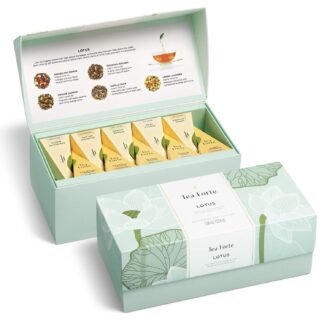 Tea Forte Lotus Presentation Box Tea Gift Set Sampler, 20 Assorted Variety Handcrafted Pyramid Infuser Bags, Black, Green, Oolong, White, Herbal Blends