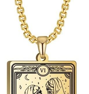 TEAMER Skeleton Tarot Card Necklace Stainless Steel Amulet Marigold Tarot Card Major Arcana Necklaces for Women Men