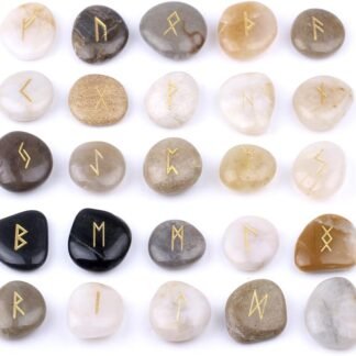 TGS Gems Rune Stones Set with Engraved Elder Futhark Alphabet and Velvet Pouch