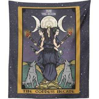 The Goddess Hecate Tarot Card Tapestry - Triple Moon Goddess of Witchcraft Hekate Wheel Pagan Witch Wall Hanging (60" x 50")