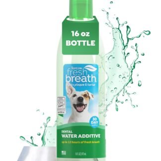 TropiClean Fresh Breath Water Additive for Dogs, Dog Breath Freshener and Teeth Cleaning Solution, No Toothpaste or Toothbrush Required, 16oz.