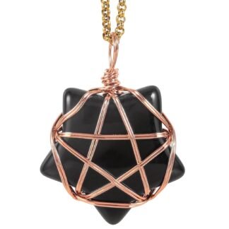 TUMBEELLUWA Crystal Star Pendant Necklace for Women Rose-Gold Copper Wire Wrapped Pentagram Star Stone Pendant with Chain