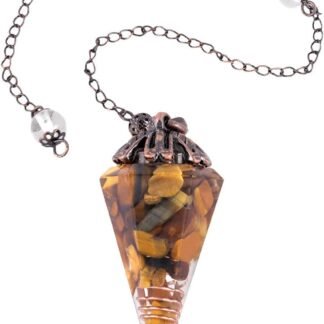 TUMBELLUWA Reiki Orgone Faceted Crystal Point Pendulum for Divination Dowsing, Healing Hexagonal Quartz Tumbled Stones Energy Pendant Pendulum