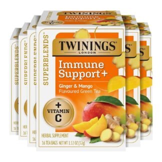 Twinings Superblends Immune Support+ Herbal Tea with Vitamin C, Ginger & Mango Flavoured Green Tea, 16 Tea Bags (Pack of 6), Naturally Caffeine-Free, Enjoy Hot or Iced, 96 Teabags