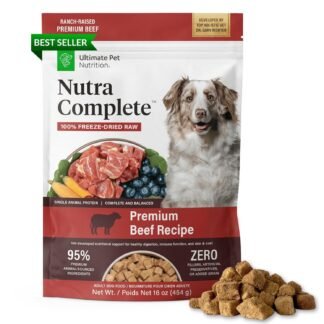 ULTIMATE PET NUTRITION Nutra Complete, 100% Freeze Dried Raw Veterinarian Formulated Dog Food with Antioxidants Prebiotics and Amino Acids (1 Pound, Beef)