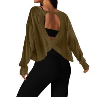 UNIANKIYA Open Back Workout Tops for Women Long Sleeve Cropped Athletic Clothes Gym Running Yoga Low Impact Sports T Shirts