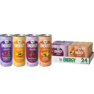 V8 +Energy Peach Mango, Orange Pineapple, Black Cherry and Pomegranate Blueberry Juice Energy Drinks, 8 fl oz Can (24 Pack)