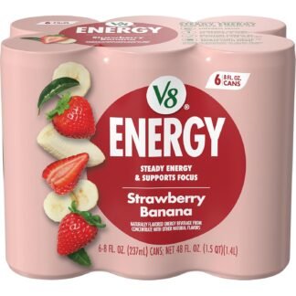 V8 +ENERGY Strawberry Banana Energy Drink, Made with Real Vegetable and Fruit Juices, 8 FL OZ Can (Pack of 6)