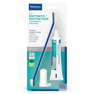 Virbac C.E.T. Oral Hygiene Kit for Cats and Dogs | 3 Piece Set with Dual Ended Toothbrush, Fingerbrush, and Poultry Flavor 2.5 oz tube of Toothpaste | Remove Plaque & Tartar...