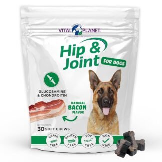Vital Planet - Hip and Joint Soft Chews for Dogs, with Glucosamine, MSM, and Collagen from Green-Lipped Mussel - 30 Bacon Flavored Soft Chews