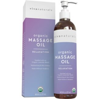 Viva Naturals Organic Massage Oil, Lavender Scented, 8 fl oz (237 mL) – Non-Greasy, Certified Organic Massage Therapy Oils