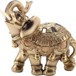 Wal front Gold Polyresin Elephant Statue Wealth Trunk Sculpture Home Decor Gift Feng Shui Ornament (L)
