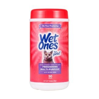 Wet Ones for Pets Freshening Multipurpose Wipes for Cats with Aloe Vera, Fresh Scent - Easy to Use Cat Cleaning Wipes for Pet Grooming in Canister, 50 Count