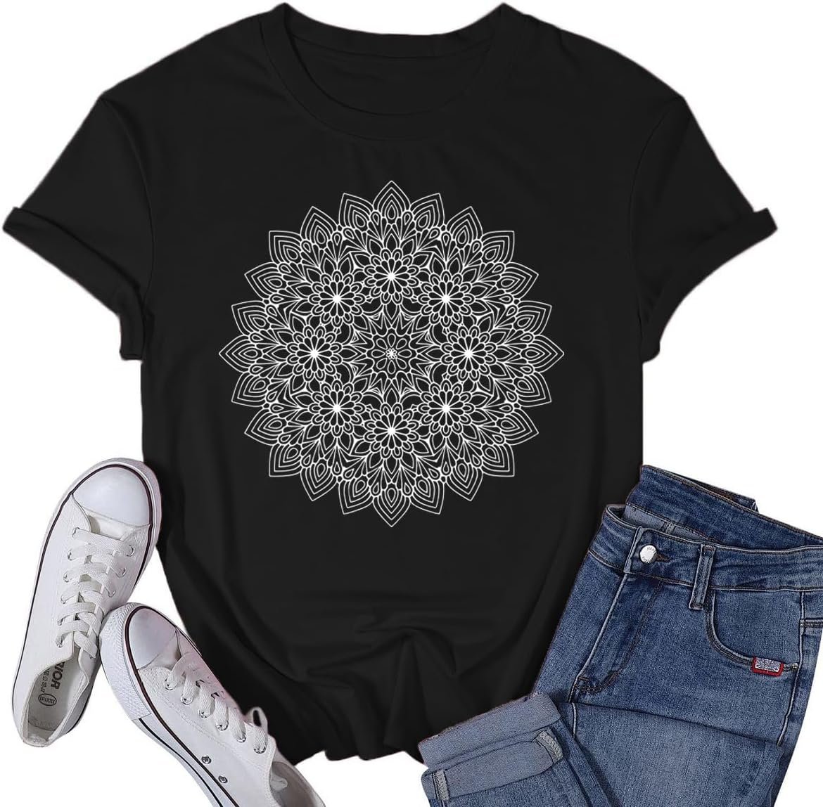 Womens Mandala Shirts Lotus Cottagecore Buddha T-Shirt Floral Zen Mindfulness Yoga Tee Tops - lunas-mystic-emporium.com Womens Mandala Shirts Lotus Cottagecore Buddha T-Shirt Floral Zen Mindfulness Yoga Tee Tops