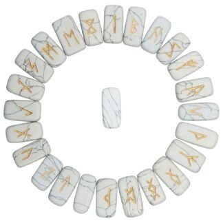 ZAICUS Howlite Rune Stone Set Reiki Crystal Healing Chakra Balancing Concentration Engraved Symbol Gemstone Spiritual Gift Natural Home Decor Size 25 Pcs (15-20mm) Approx