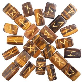 ZAICUS Tiger Eye Crystal Runes - Elder Futhark Rune Stones Engraved Gemstone Runes for Beginners Healing Crystal Set Lattering Norse Pagan Altar Supplies Wiccan Reiki Healing...
