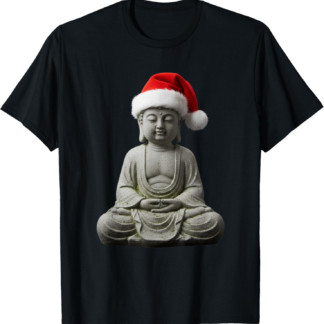 Zen Buddha Meditating Santa Hat Funny Holiday Christmas T-Shirt