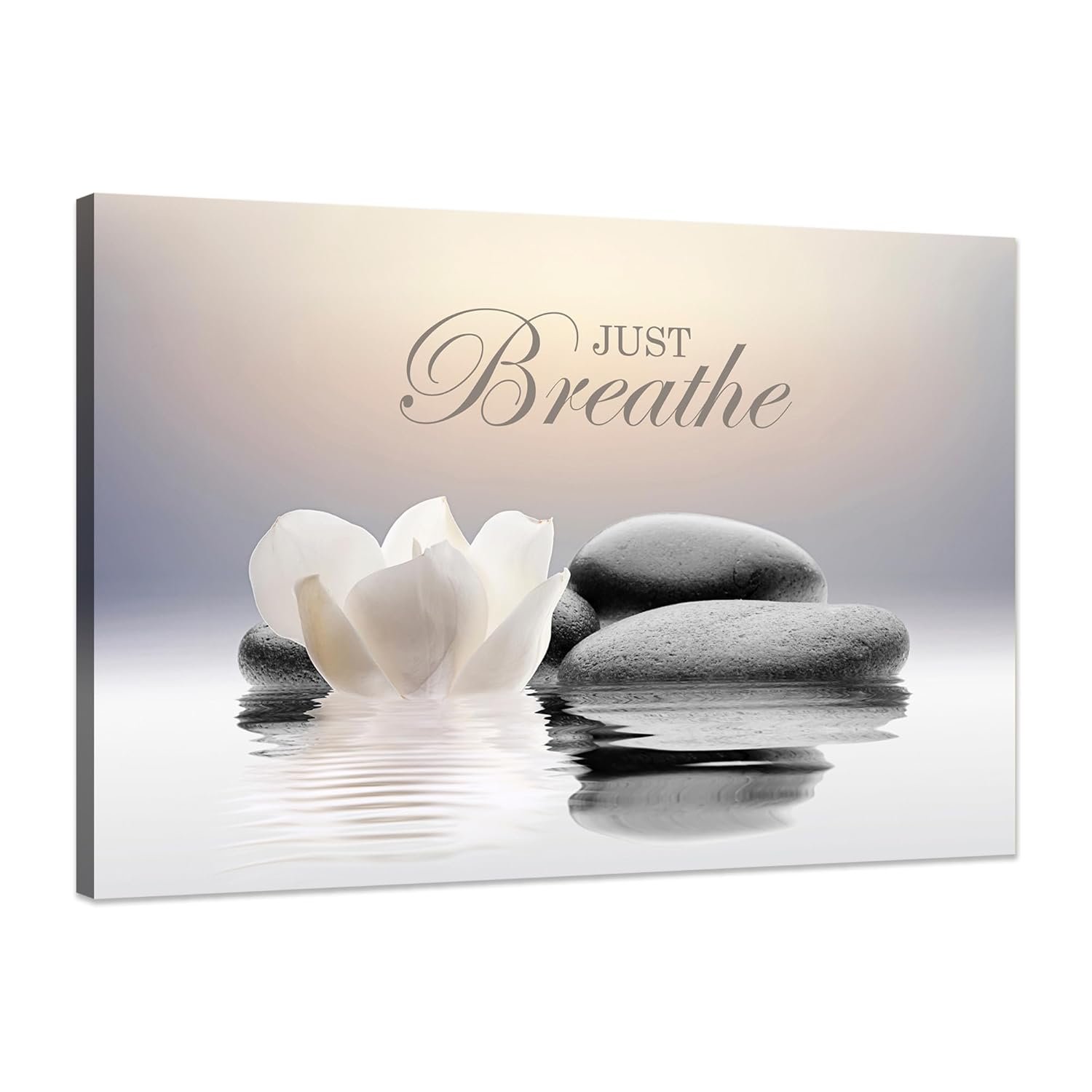 Zen Stone Canvas Wall Art Just Breathe Yoga Quotes Poster for Spa Decor White Lotus Flower Pictures Prints for Bathroom Modern Spiritual Artwork Framed 12 x 16inches - lunas-mystic-emporium.com Zen Stone Canvas Wall Art Just Breathe Yoga Quotes Poster for Spa Decor White Lotus Flower Pictures Prints for Bathroom Modern Spiritual Artwork Framed (12 x 16inches)