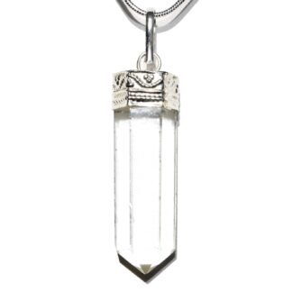 Zenergy Gems CHARGED Faceted Natural Amplifier Clear Quartz Crystal Perfect Pendantâ„¢ + 20" Silver Chain + Selenite Heart Charging Crystal Included