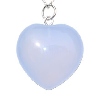 Zenergy Gems Selenite Charged Natural 925 Sterling Silver Blue Chalcedony Crystal Heart Pendant + Stainless Steel Snake Chain + Selenite Heart