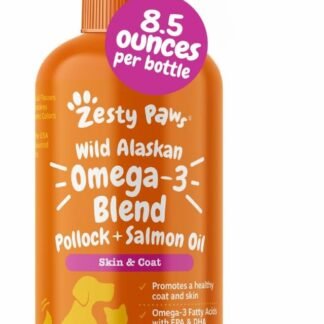Zesty Paws Wild Alaskan Omega-3 Blend Pollock + Salmon Oil for Dogs and Cats- Skin and Coat Support, Omega 3 Supplement for Pets, 8.5oz