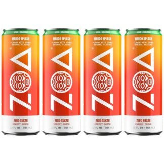 ZOA Mango Splash Zero Sugar Energy Drink – 12 Fl Oz Cans - 4 Pack | Healthy Energy with Electrolytes & Vitamins | Natural Caffeine, No Artificial Flavors, Keto & Vegan Friendly