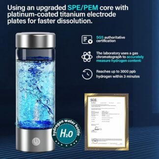 14 oz Portable Hydrogen Water Bottle Generator with PEM-SPE Technology, USB Rechargeable Hydrogen Water Ionizer Cup, Produces up to 3000 ppb Hydrogen in 3 Minutes for Home, Gym,...
