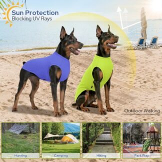 2 Pack Dog Shirts, Quick Dry Breathable Dog Clothes Pet Sleeveless Vest, Summer Stretchy Tank Top T-Shirts for Large Dogs, Deep Blue+Dark Green (S)