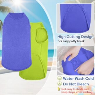 2 Pack Dog Shirts, Quick Dry Breathable Dog Clothes Pet Sleeveless Vest, Summer Stretchy Tank Top T-Shirts for Large Dogs, Deep Blue+Dark Green (S)