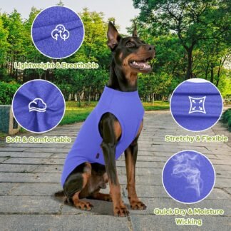 2 Pack Dog Shirts, Quick Dry Breathable Dog Clothes Pet Sleeveless Vest, Summer Stretchy Tank Top T-Shirts for Large Dogs, Deep Blue+Dark Green (S)