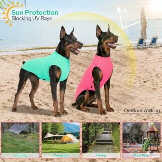 2 Pack Dog Shirts, Quick Dry Breathable Dog Clothes Pet Sleeveless Vest, Summer Stretchy Tank Top T-Shirts for Large Dogs, Deep Blue+Dark Green (S)