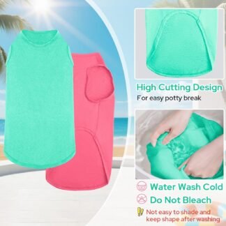 2 Pack Dog Shirts, Quick Dry Breathable Dog Clothes Pet Sleeveless Vest, Summer Stretchy Tank Top T-Shirts for Large Dogs, Deep Blue+Dark Green (S)