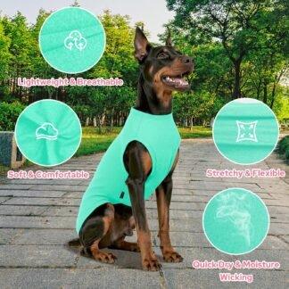 2 Pack Dog Shirts, Quick Dry Breathable Dog Clothes Pet Sleeveless Vest, Summer Stretchy Tank Top T-Shirts for Large Dogs, Deep Blue+Dark Green (S)