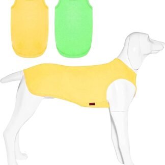 2 Pack Dog Shirts, Summer Pet Sleeveless Vest, Breathable Dog Clothes, Stretchy Tank Top T-Shirts for Large Medium Dogs, Grass Green+Lemon Yellow (L)