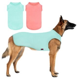 2 Pieces Shirts for Dog, Soft and Cool Dog T Shirt Vest Clothes, Breathable Pet Apparel Tank Top, Summer Doggy Sleeveless Sweatshirt for Medium Large Pets - Light Blue+Candy...
