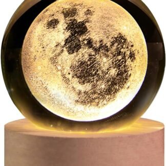 3D Laser Engraved Moon Crystal Ball Lamp, 2.4" Glass Sphere Decorative Balls, Moon Planet Space Globe Night Light Gifts for Women