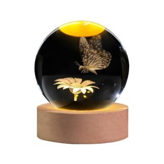 3D Laser Etched Butterfly Crystal Ball with Stand, 60mm Glass Sphere Decorative Balls, Crystal Butterfly Figurine Lamp Night Light Gifts for Women Girls Mom Kids