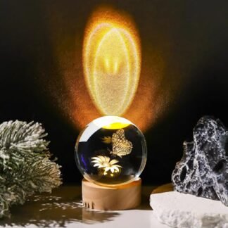 3D Laser Etched Butterfly Crystal Ball with Stand, 60mm Glass Sphere Decorative Balls, Crystal Butterfly Figurine Lamp Night Light Gifts for Women Girls Mom Kids