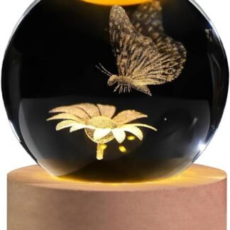 3D Laser Etched Butterfly Crystal Ball with Stand, 60mm Glass Sphere Decorative Balls, Crystal Butterfly Figurine Lamp Night Light Gifts for Women Girls Mom Kids