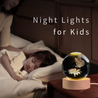 3D Laser Etched Butterfly Crystal Ball with Stand, 60mm Glass Sphere Decorative Balls, Crystal Butterfly Figurine Lamp Night Light Gifts for Women Girls Mom Kids