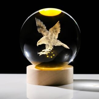 3D Laser Etched Eagle Crystal Ball, Eagle Statue Decor Crystal Sphere Lamp Night Light, Glass Animal Figurines Collectibles Gifts for Women Kids