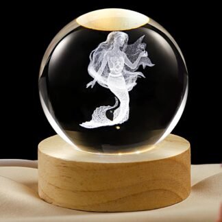 3D Mermaid Crystal Ball Lamp with Dimmable LED and Wooden Base, Night Light for Kids Teens Adults, Home Desk Office Bedroom Decor, Birthday Gift (2.4”/ 6cm)