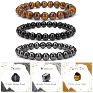 3PCS Healing Crystal Bracelets for Women Men 8mm Natural Stone Beaded Stretch Bracelet Handmade Gemstone Reiki Spiritual Jewelry Gifts