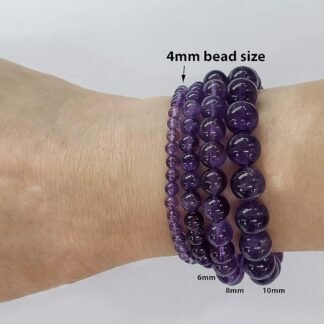 4mm Smooth Round Amethyst Stretch Bracelets in Various Sizes (6.5, 7, 7.5, 8 Inches)