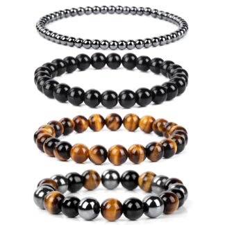 4pcs Beaded Bracelets for Women,Natural Healing Crystal Gemstones Bracelet,Anxiety Stress Relief Bracelet Handmade purple Jewelry Gifts for Women