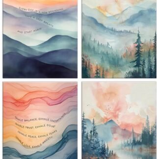 4pcs Mental Health Inhale Exhale Meditation Canvas Wall Art Abstract Watercolor Painting Picture Wall Decor Therapy Office Pictures Poster Print Artwork for Meditation Room...