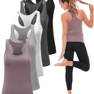 6 or 5 Pack Workout Tank Tops for Women, Athletic Racerback Sports Tank Tops, Compression Sleeveless Dry Fit Shirts