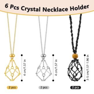 6 Pcs Crystal Necklace Holder Adjustable Empty Stone Holder Necklace Crystal Holder Boho Handmade Cord Cage for Women Men